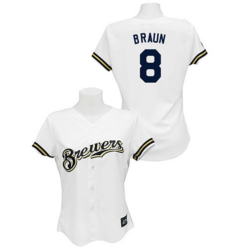 Milwaukee Brewers #8 Ryan Braun White Women's Fashion Jersey