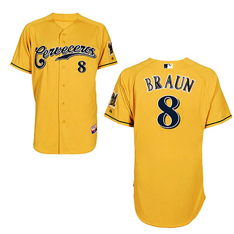 Milwaukee Brewers #8 Ryan Braun Yellow Cerveceros Cool Base Jersey