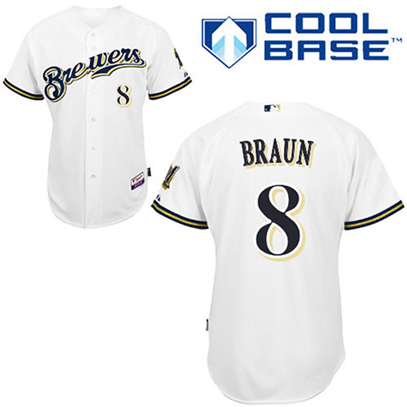 Milwaukee Brewers #8 Ryan Braun Youth White Home Cool Base Jersey