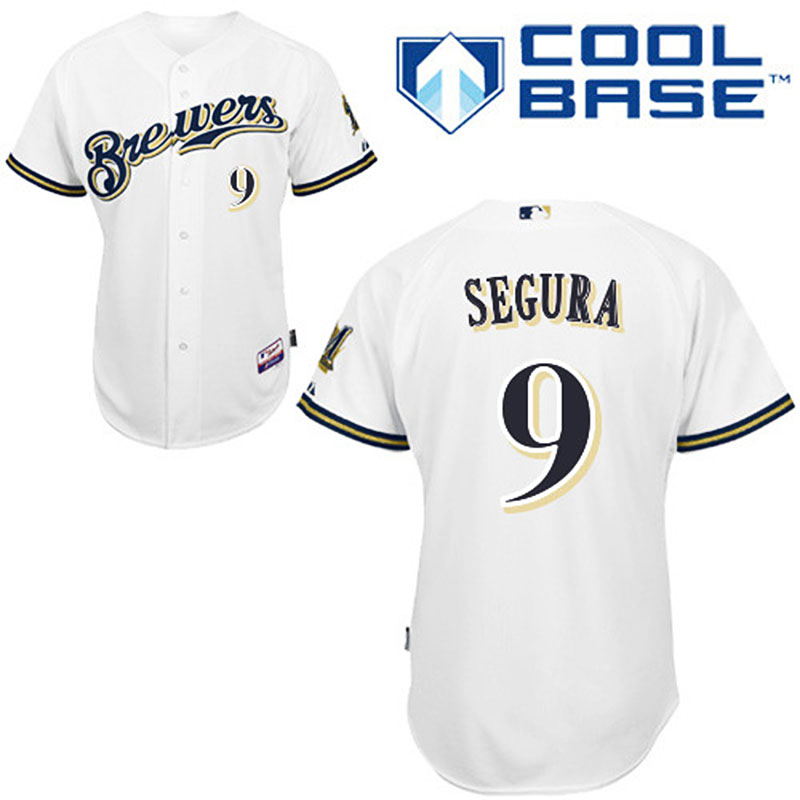 Milwaukee Brewers #9 Jean Segura Men's Authentic White Home Majestic MLB Cool Base Jersey