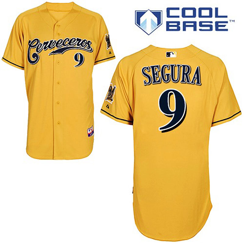 Milwaukee Brewers #9 Jean Segura Men's Authentic Gold Cerveceros Majestic MLB Cool Base Jersey