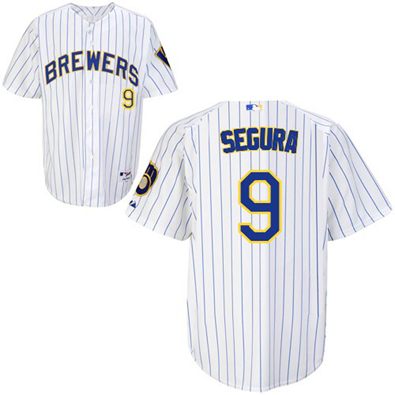 Milwaukee Brewers #9 Jean Segura Men's Authentic White Pinstripe Majestic MLB Jersey