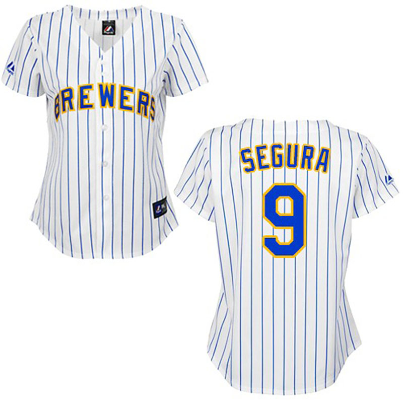 Milwaukee Brewers #9 Jean Segura Women's Authentic White Pinstripe Majestic MLB Jersey