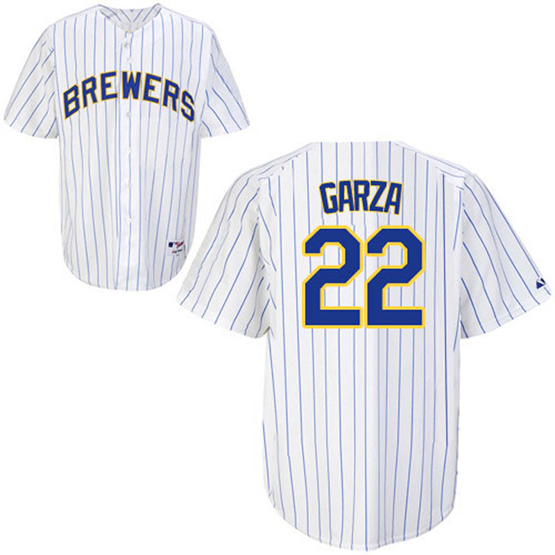 Milwaukee Brewers #22 Matt Garza Men's Authentic White Pinstripe Majestic MLB Jersey