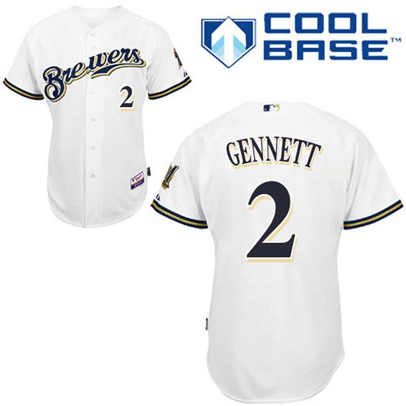 Milwaukee Brewers #2 Scooter Gennett Men's Authentic White Home Majestic MLB Cool Base Jersey