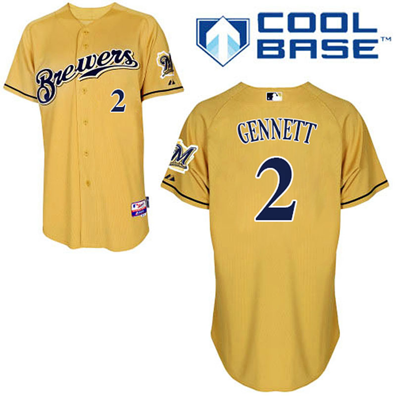 Milwaukee Brewers #2 Scooter Gennett Men's Authentic Gold Alternate Majestic MLB Cool Base Jersey