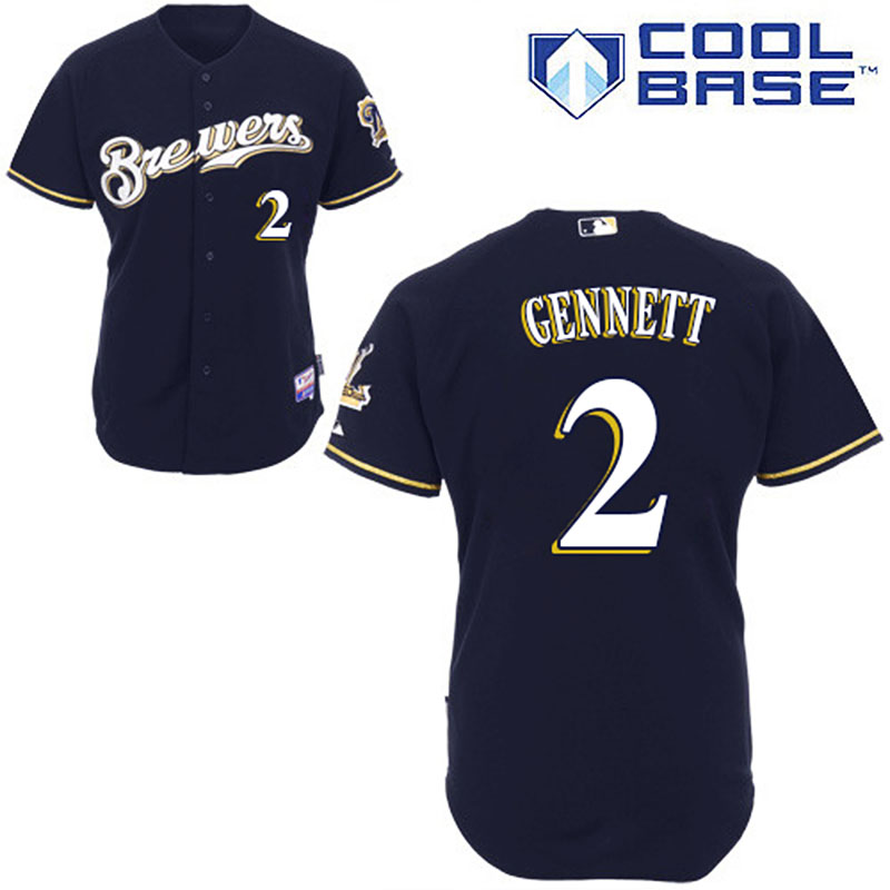 Milwaukee Brewers #2 Scooter Gennett Men's Authentic Navy Blue Alternate Majestic MLB Cool Base Jersey