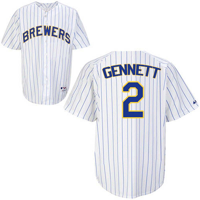 Milwaukee Brewers #2 Scooter Gennett Men's Authentic White Pinstripe Majestic MLB Jersey