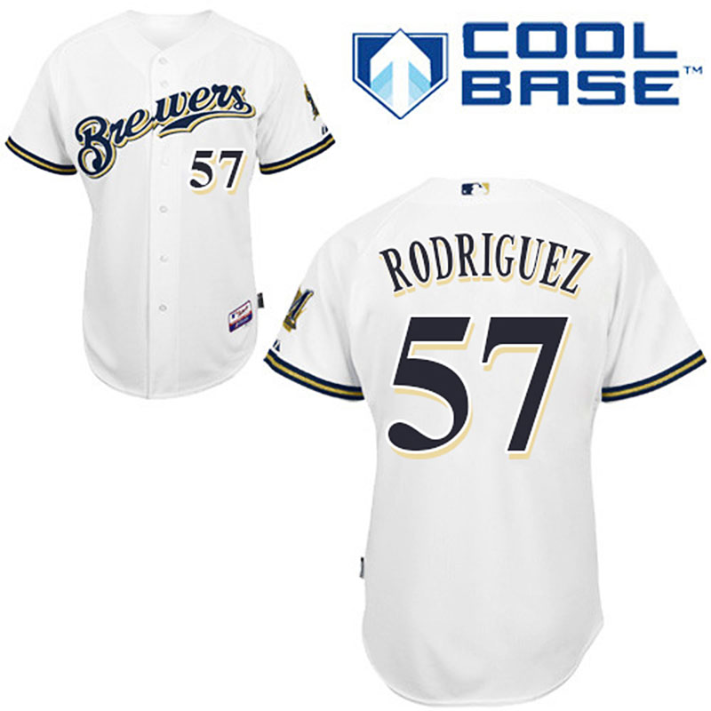 Milwaukee Brewers #57 Francisco Rodriguez Men's Authentic White Home Majestic MLB Cool Base Jersey