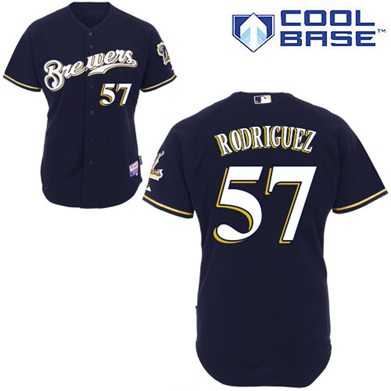 Milwaukee Brewers #57 Francisco Rodriguez Men's Authentic Navy Blue Alternate Majestic MLB Cool Base Jersey