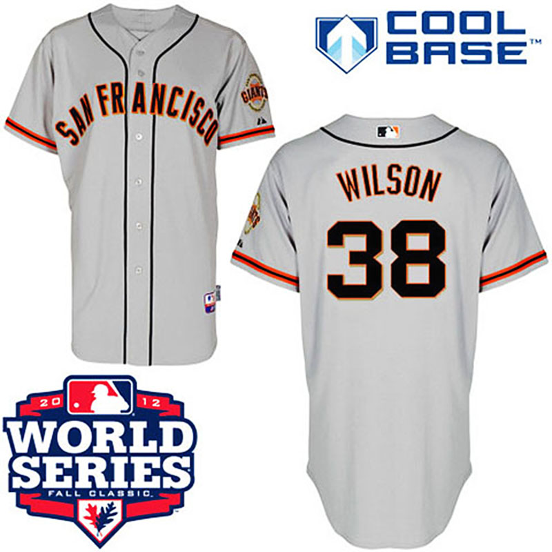 San Francisco Giants #38 Brian Wilson Cool Base Grey with 2012 World Series Patch Jersey