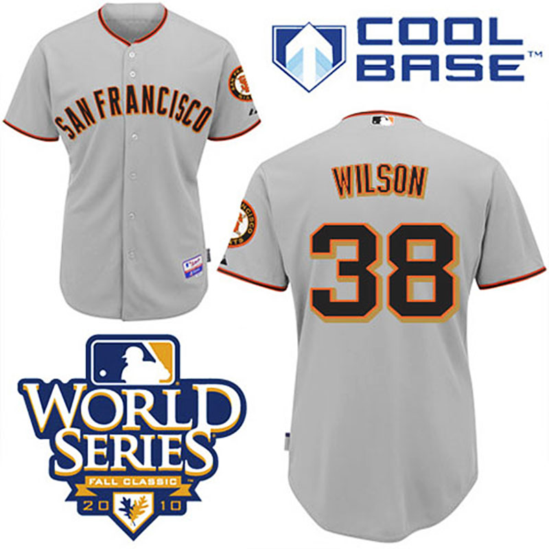 San Francisco Giants #38 Brian Wilson Grey Cool Base 2010 World Series Patch Jersey