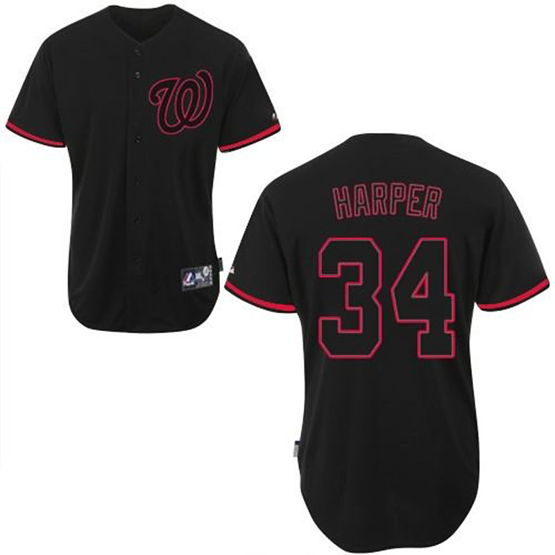 Washington Nationals #34 Bryce Harper Authentic Black Fashion Jersey