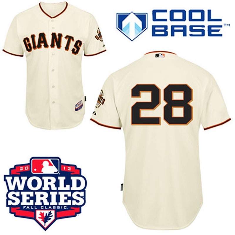 San Francisco Giants #28 Buster Posey Cool Base Cream with 2012 World Series Patch Jersey