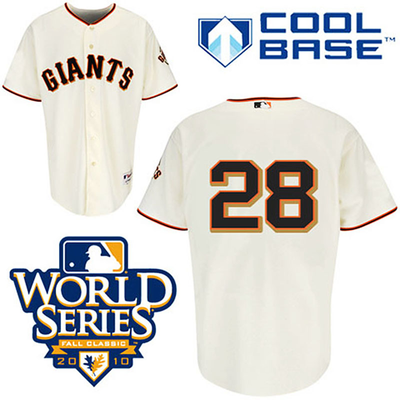 San Francisco Giants #28 Buster Posey Cream Cool Base 2010 World Series Patch Jersey