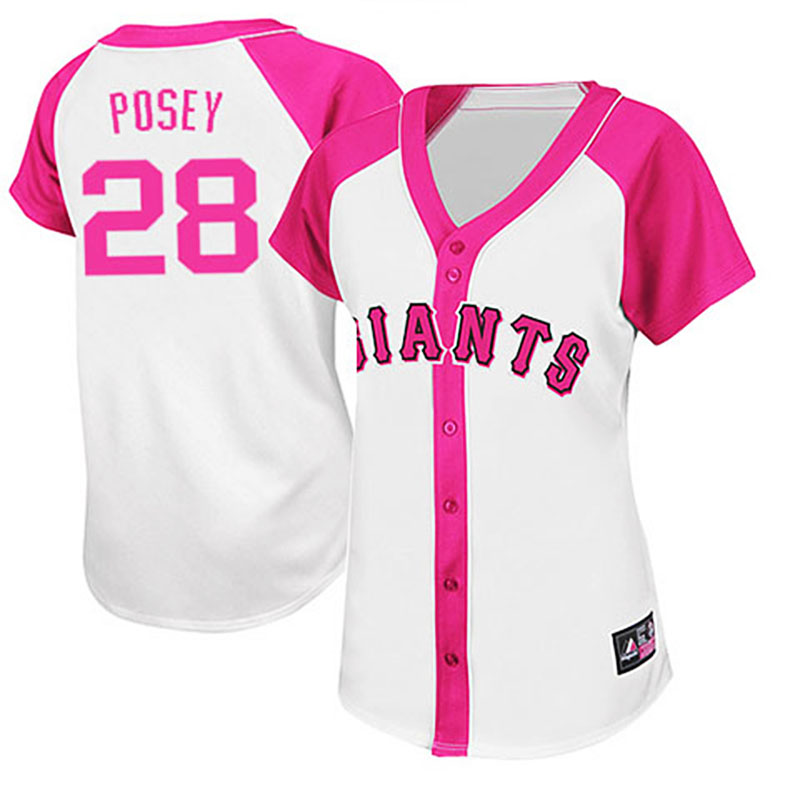 San Francisco Giants #28 Buster Posey White/Pink Women's Splash Fashion Jersey