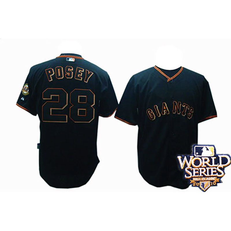 San Francisco Giants #28 Buster Posey Youth Black 2010 World Series Patch Jersey