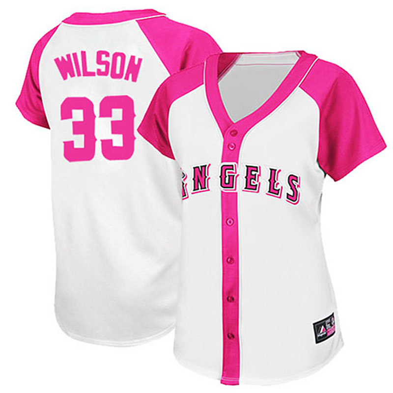 Los Angeles Angels of Anaheim #33 C.J. Wilson White/Pink Women's Splash Fashion Jersey