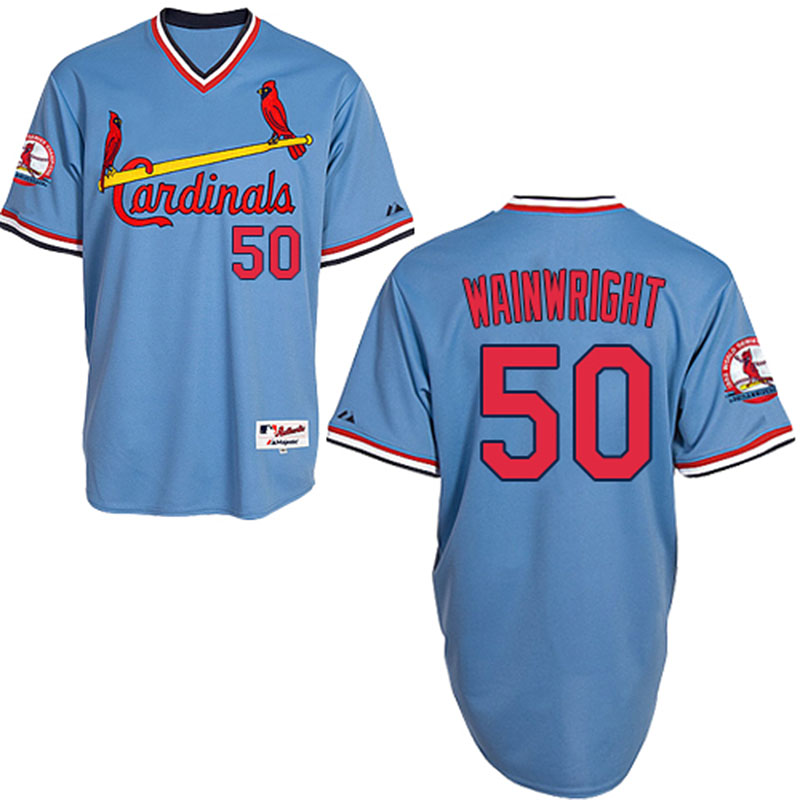 St. Louis Cardinals #50 Adam Wainwright Blue Majestic Throwback Cool Base Jersey