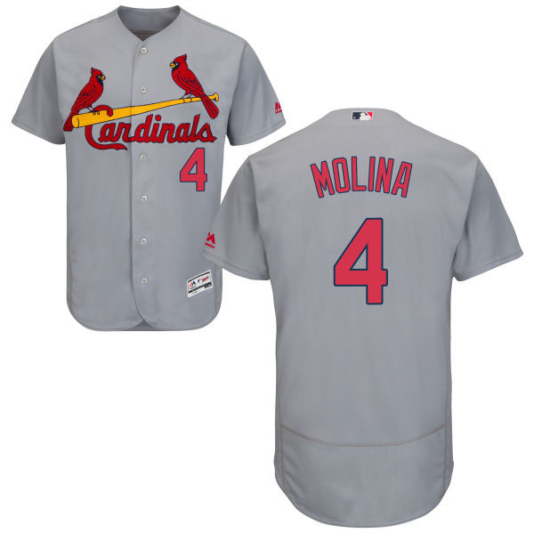 St. Louis Cardinals #4 Yadier Molina Gray Authentic Collection Flexbase Jersey