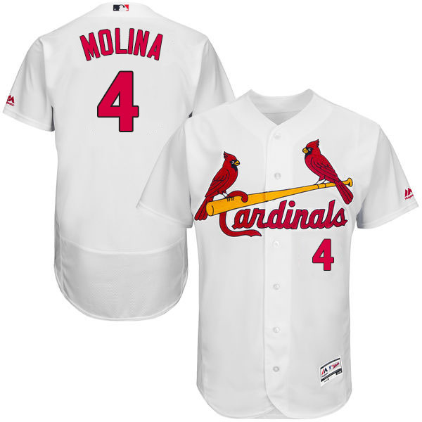 St. Louis Cardinals #4 Yadier Molina White Authentic Collection Flexbase Jersey