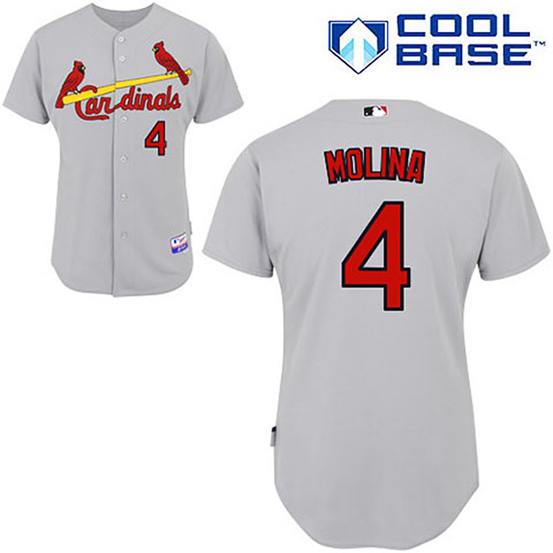 St. Louis Cardinals #4 Yadier Molina Grey Road Cool Base Jersey