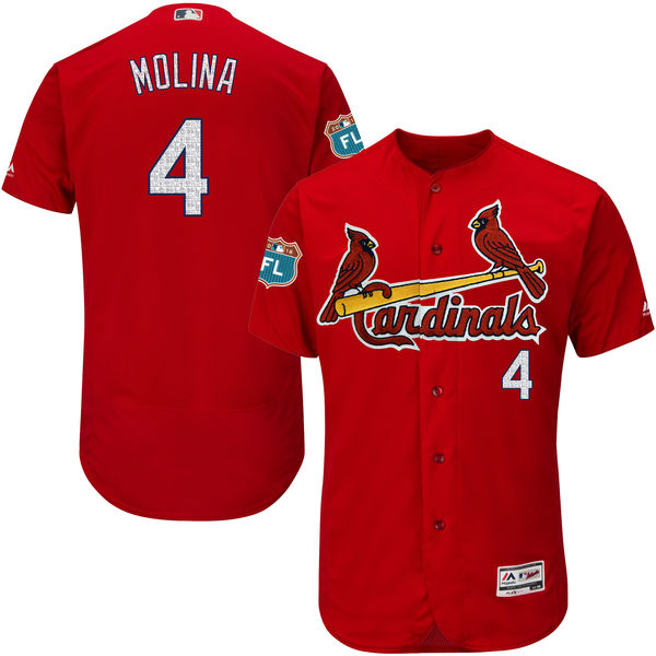 St. Louis Cardinals #4 Yadier Molina Scarlet Authentic Collection On-Field Spring Training Player Jersey