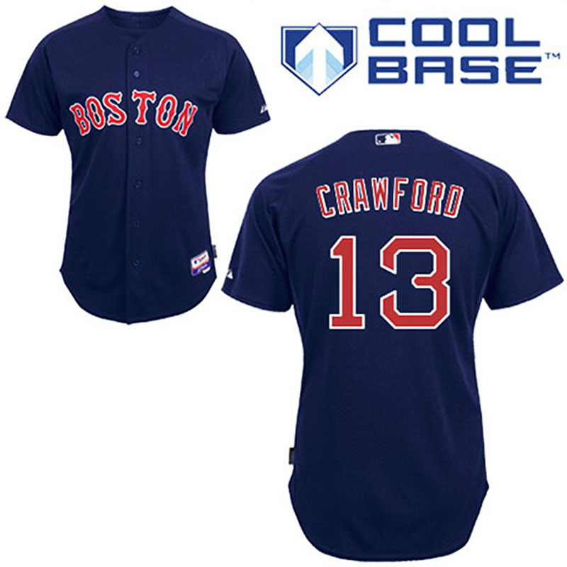 Boston Red Sox #13 Carl Crawford Dark Blue Man Alternate Road Cool Base Jersey