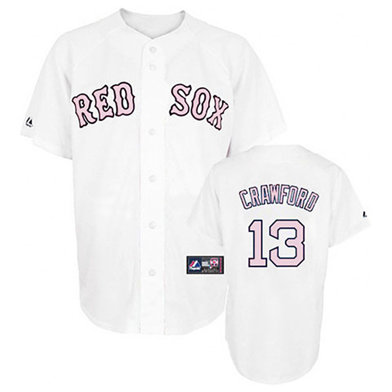 Boston Red Sox #13 Carl Crawford White(Pink No.) Women's Fashion Jersey