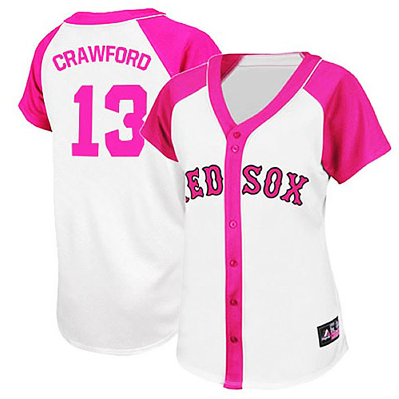 Boston Red Sox #13 Carl Crawford White/Pink Women's Splash Fashion Jersey