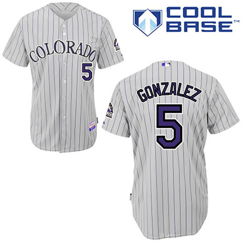 Colorado Rockies #5 Carlos Gonzalez Grey Road Blue Strip Cool Base Jersey