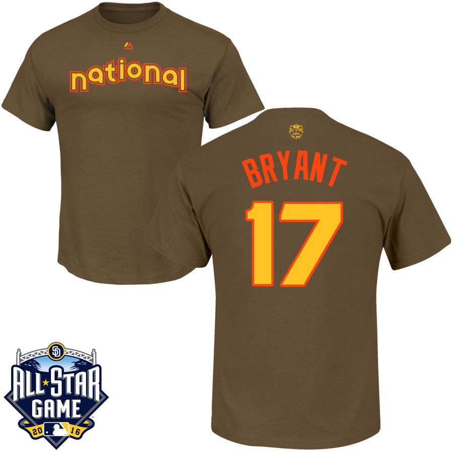 Chicago Cubs Kris Bryant #17 Brown 2016 MLB All-Star Game National League Name & Number T-Shirt