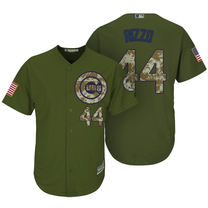 Chicago Cubs #44 Anthony Rizzo Camo Olive Salute Official Cool Base Player Jersey