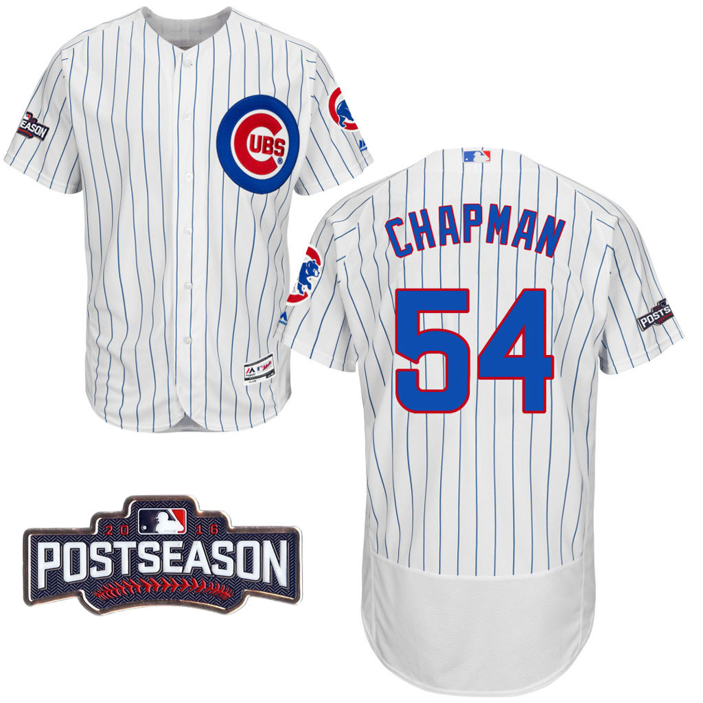 Chicago Cubs Aroldis Chapman #54 NL Central Champions White 2016 Postseason Patch Flex Base Jersey