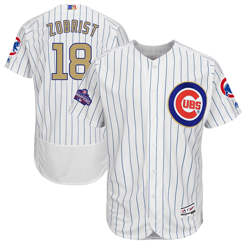 Men Chicago Cubs Ben Zobrist #18 White 2017 Gold Program Flex Base Jersey