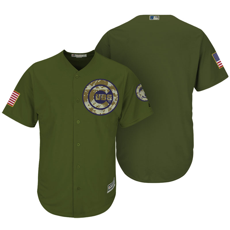 Chicago Cubs Camo Olive Salute Official Cool Base Team Jersey