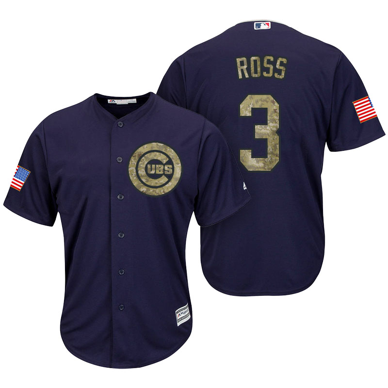 Chicago Cubs David Ross #3 Navy Camo Flag Patch Cool Base Jersey