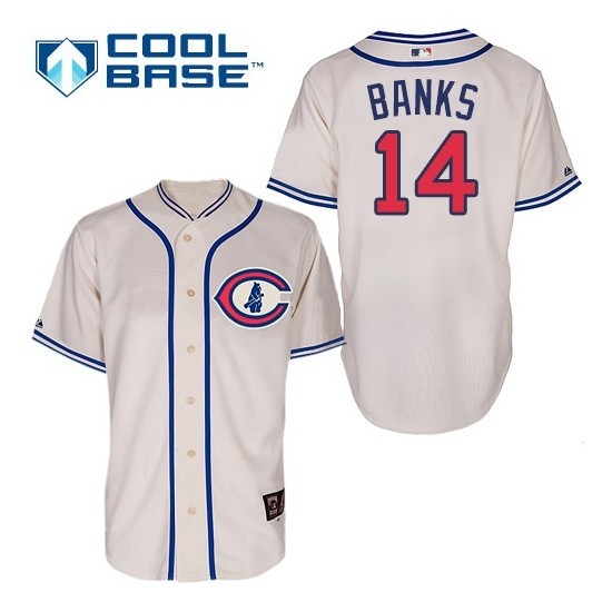 Chicago Cubs #14 Ernie Banks Cream 1929 Throwback Jersey