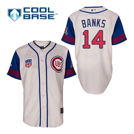 Chicago Cubs #14 Ernie Banks Cream 1942 Throwback Jersey