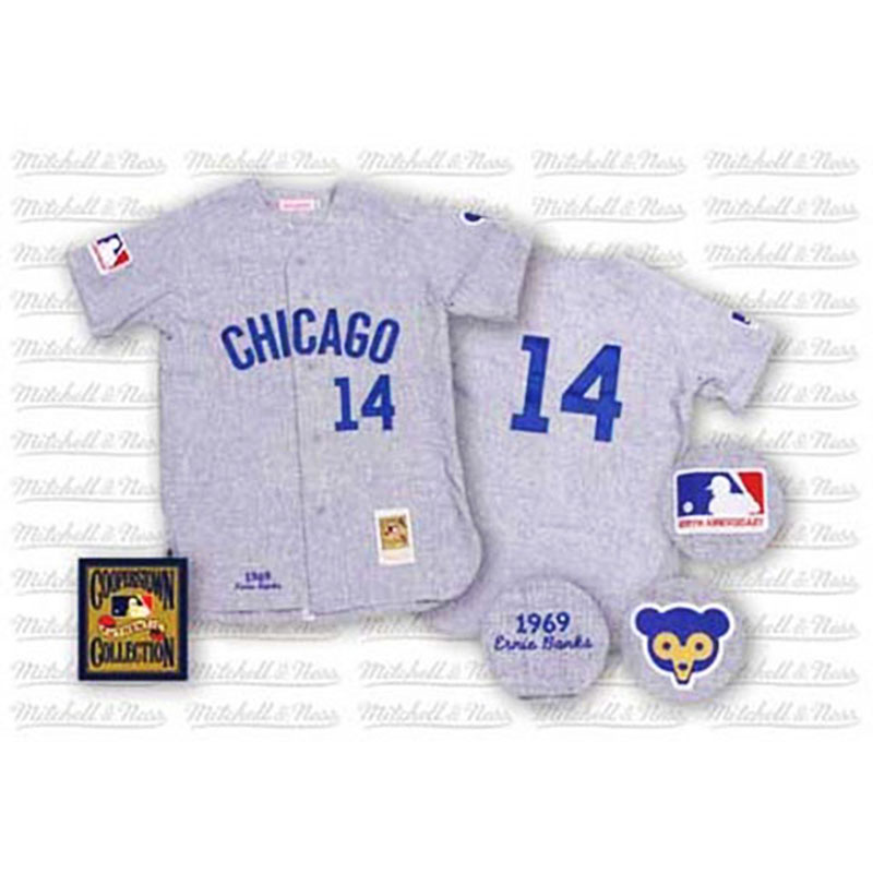 Chicago Cubs #14 Ernie Banks Grey blue Throwback Jersey