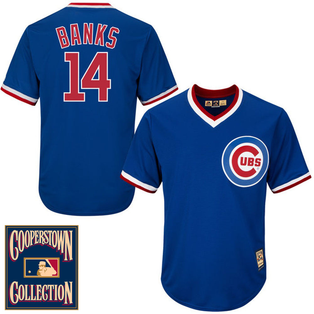 Chicago Cubs Ernie Banks #14 Royal Cooperstown Cool Base Collection Player Jersey