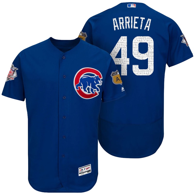 Chicago Cubs Jake Arrieta #49 Royal 2017 Spring Training Cactus League Patch Authentic Collection Flex Base Jersey