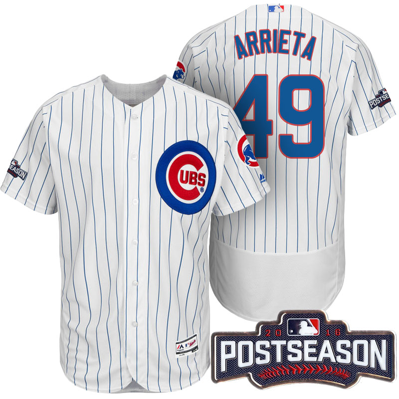 Chicago Cubs Jake Arrieta #49 NL Central Champions White 2016 Postseason Patch Flex Base Jersey