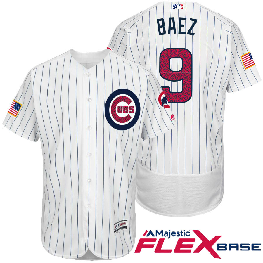 Chicago Cubs #9 Javier Baez White Stars & Stripes 2016 Independence Day Flex Base Jersey