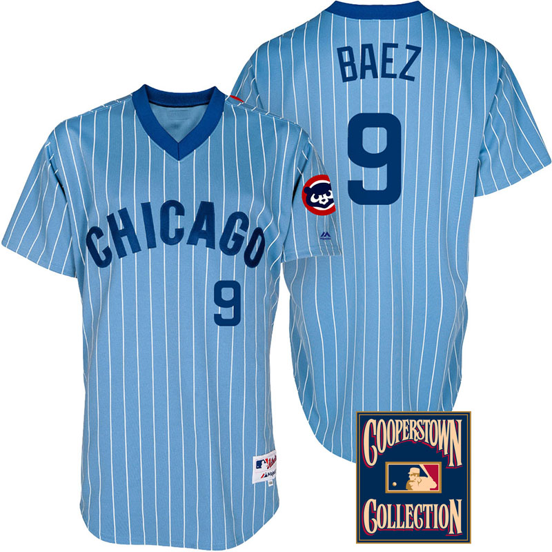 Chicago Cubs #9 Javier Baez Light Blue Throwback Turn Back The Clock Jersey