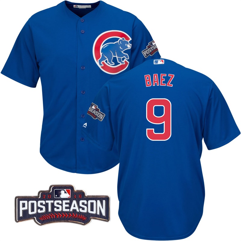 Chicago Cubs Javier Baez #9 NL Central Division Champions Royal 2016 Postseason Patch Cool Base Jersey