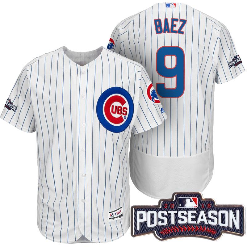 Chicago Cubs Javier Baez #9 NL Central Champions White 2016 Postseason Patch Flex Base Jersey