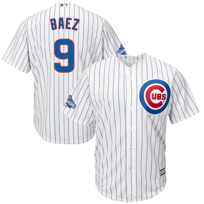 Chicago Cubs Javier Baez #9 White 2016 World Series Champions Cool Base Jersey