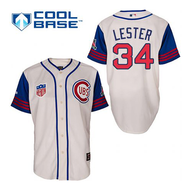 Chicago Cubs #34 Jon Lester Cream 1942 Throwback Jersey