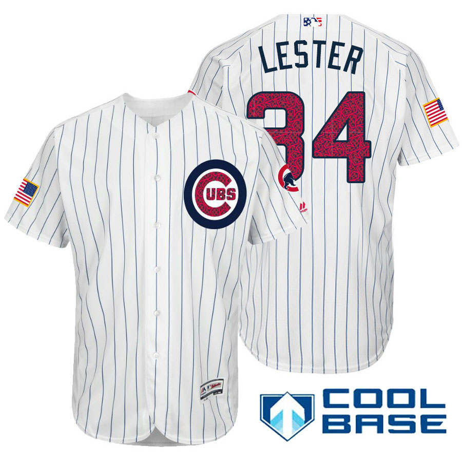 Chicago Cubs #34 Jon Lester White Stars & Stripes 2016 Independence Day Cool Base Jersey